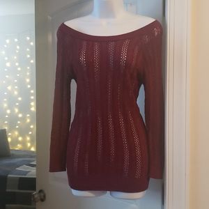 NEW Burgundy Off the Shoulder Cable Knit Sweater
